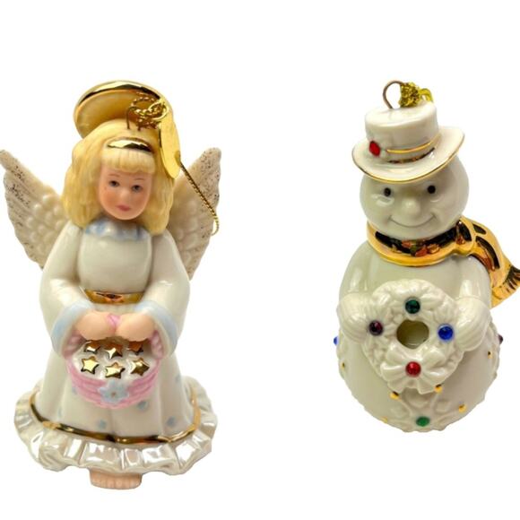 Bundle of 2 Lenox Christmas Porcelain Ornaments Angel & Snowman - Picture 13 of 13